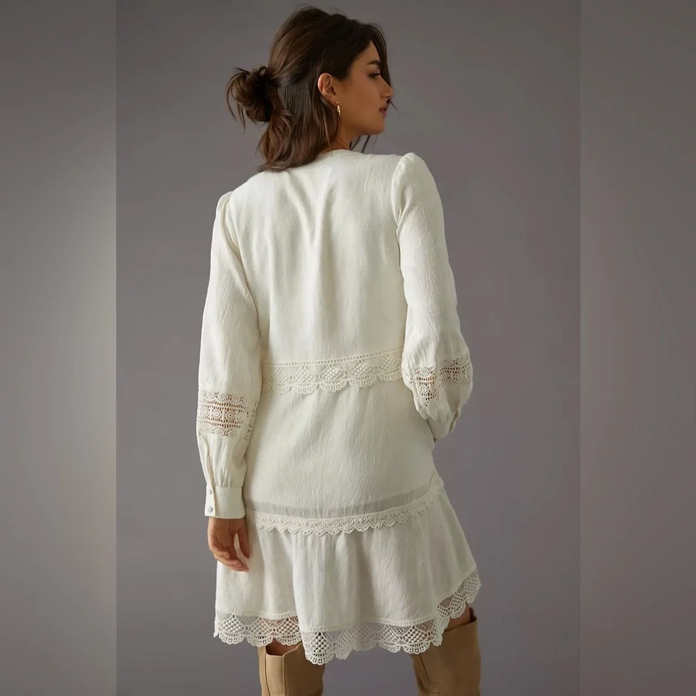 Anthropologie White Long Sleeve Dress Size Medium - Picture 5 of 12